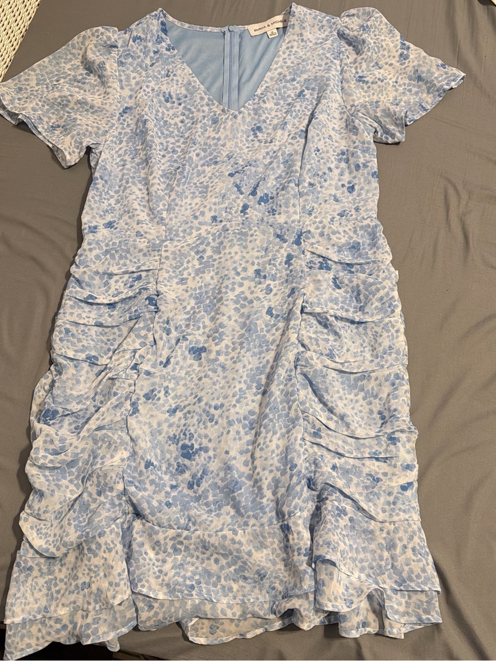 Emma & Michelle Light Blue Floral Ruffle Mini Dress